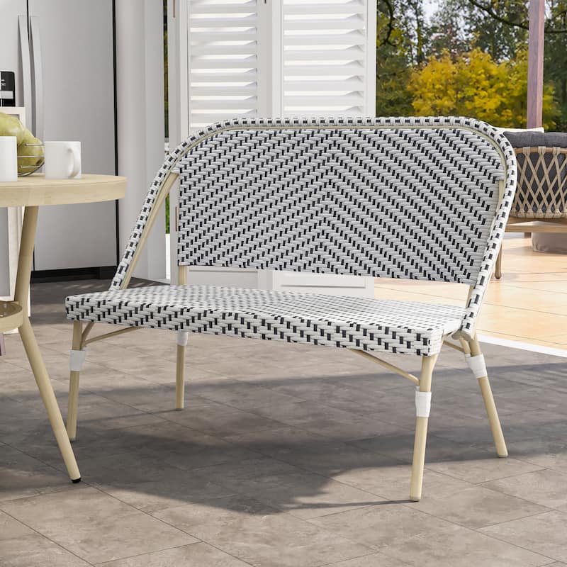 Ariel Beach Natural Tone Aluminum Patio Bench by Furniture of America - Black