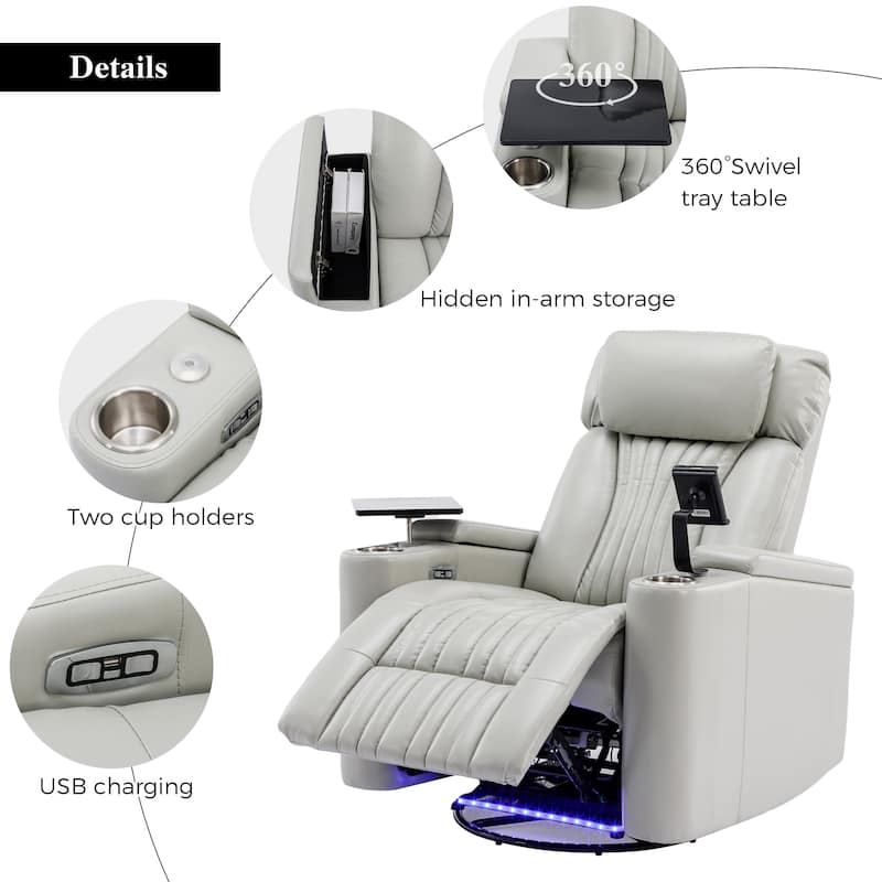 270° Power Swivel Lift Recliner Chair with Cell Phone Stand & Cup Holders, Swivel Tray Table, Lazy Boy Sofa Chair for Home