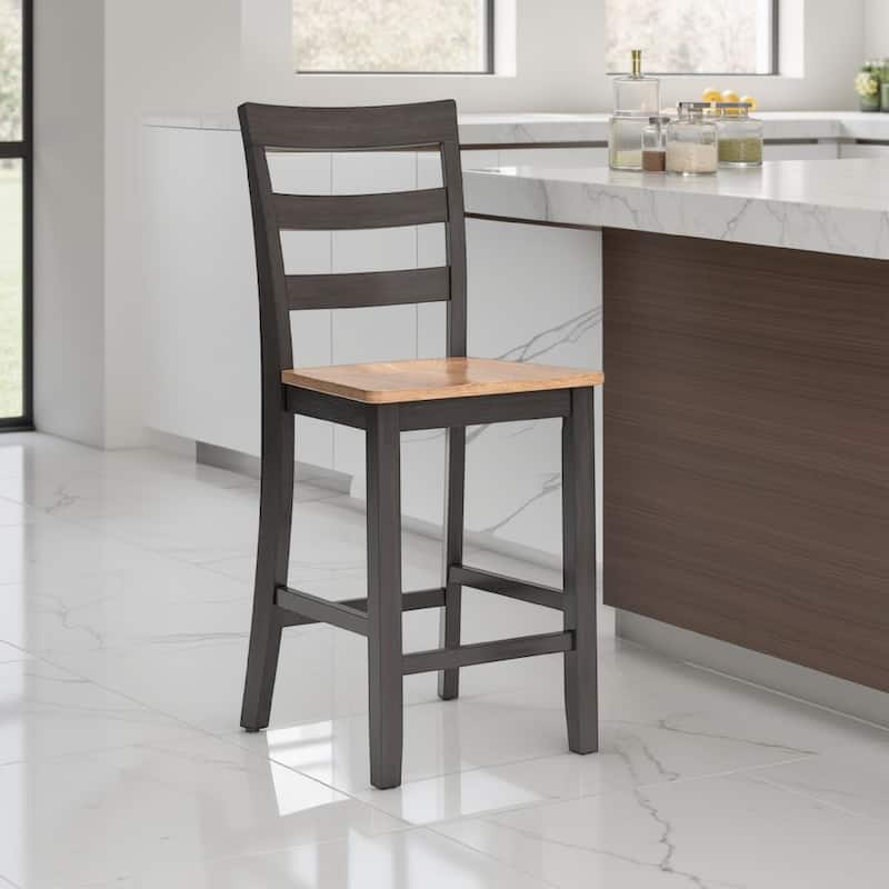 Gasy Counter Height Chair Set of 2, 24 Inch Dark Brown, Contoured Seat