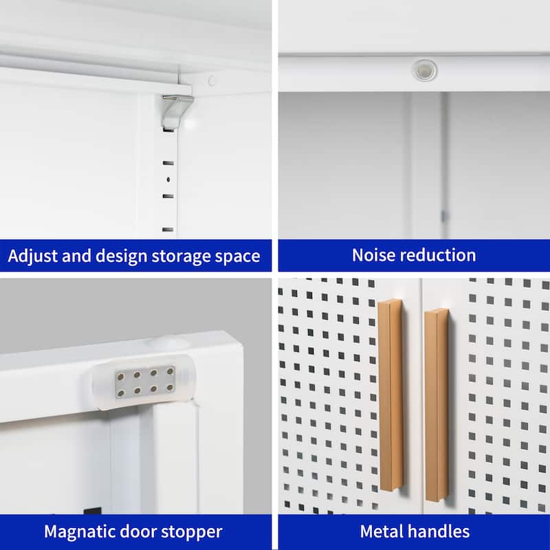 Metal Storage Cabinet with 2 Doors and 2 Adjustable Shelves, Steel Lockable Garage Storage Cabinet