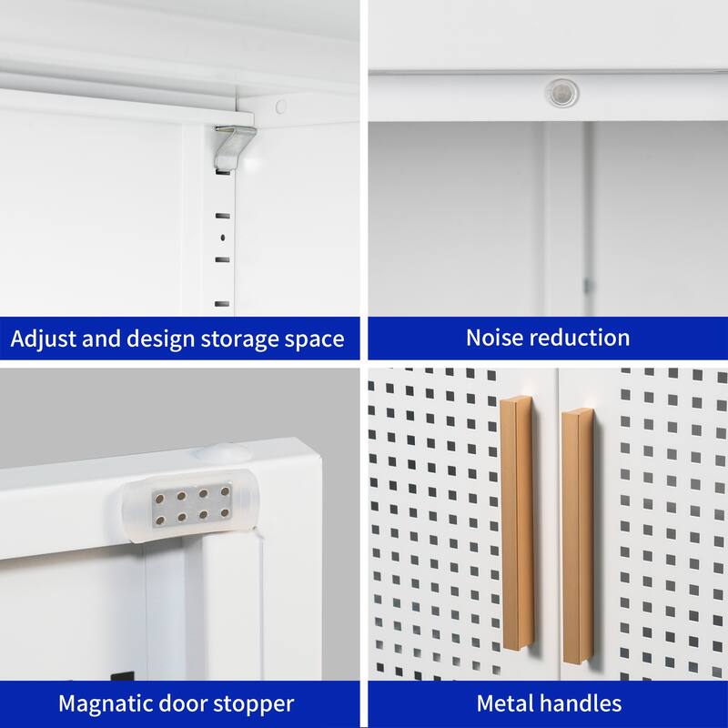 NO LOCK, Metal Storage Cabinet with 2 Doors and 2 Adjustable Shelves, Steel Storage Cabinet