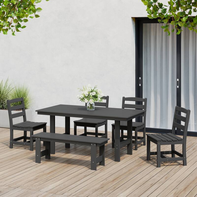 Polytrends Shoreside 6-Piece Side Chair Dining Set With Bench