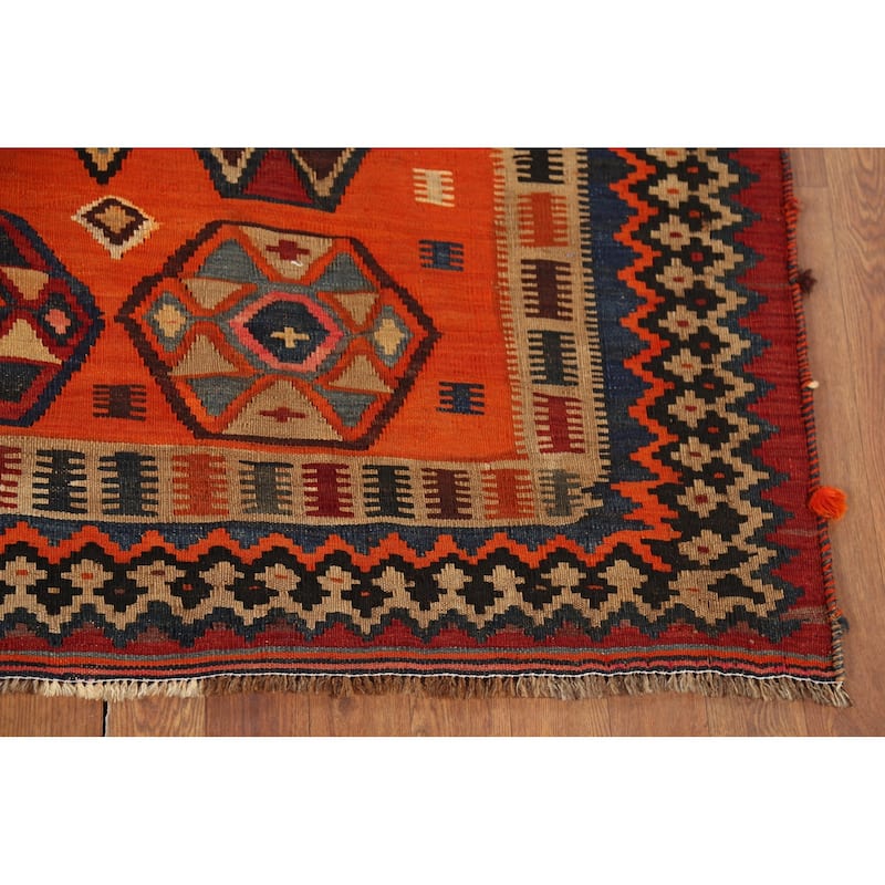Kilim Qashqai Nomadic Persian Antique Rug Hand-Woven Wool Carpet - 5'0"x 6'7"
