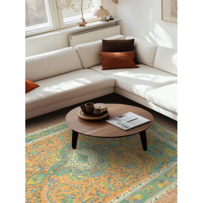 Hand Knotted Oriental 100% Wool Carpet Traditional Floral Oranges & Rust Tabriz Area Rug - 9' 2'' X 6' 3''