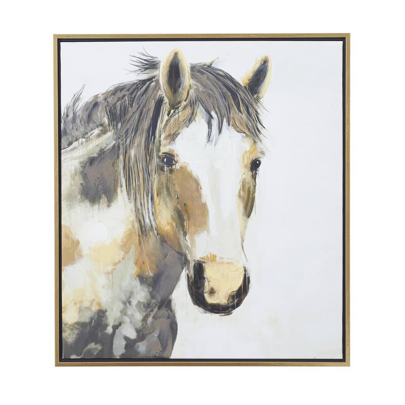 Canvas Horse Framed Wall Art with Gold Frame - Brown - Roche River Decor - Gold