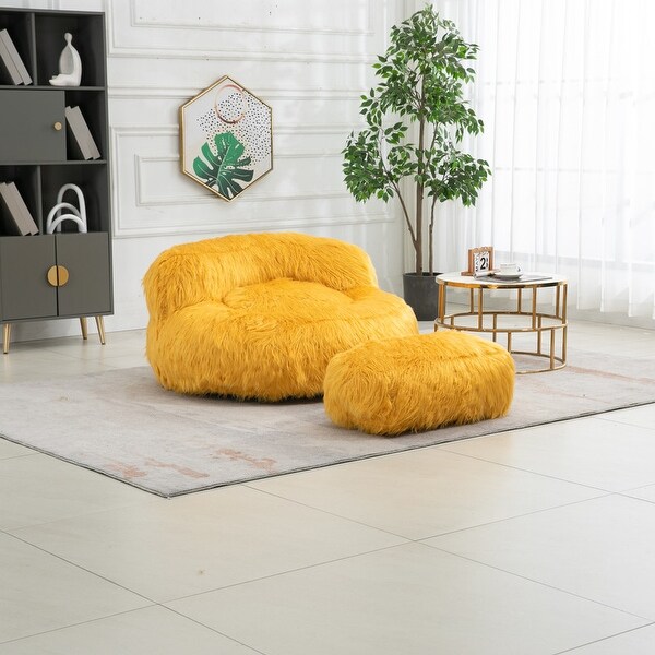「Lazy Bag Paris」イエロー 1人掛けソファ Bean Bag Sofa Chair & Footrest Stool Set,Lazy Sofa for Living Room