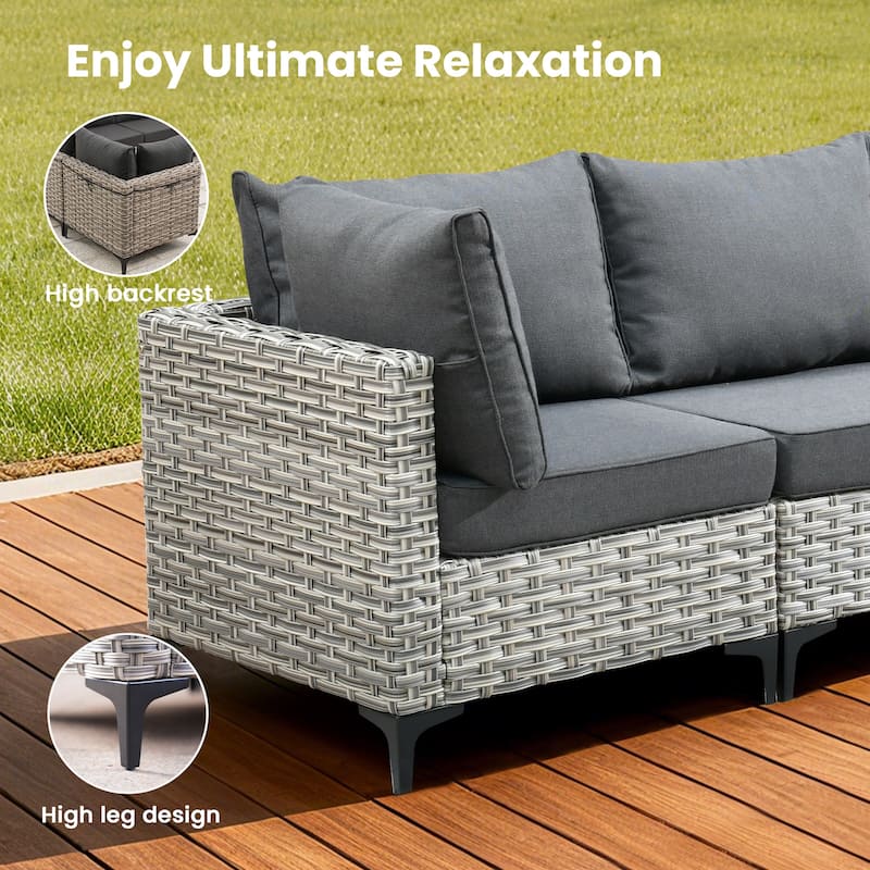 HOOOWOOO 7-piece Rattan Patio Furniture Sectional Set