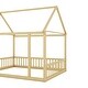 preview thumbnail 13 of 11, Full Size Floor Wooden Bed with House Roof and Safety Guardrails,Kids Bed Design