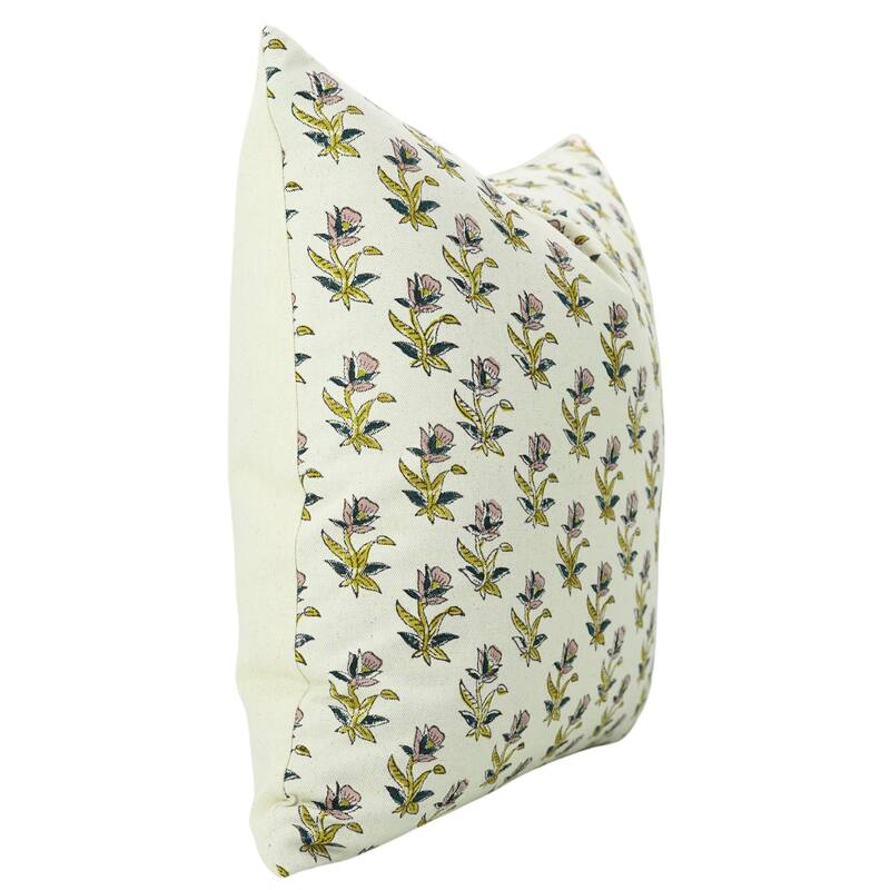 Fabdivine Hand Block Print Pillowcase in Cotton for Hotel Floral Cushion Cover Farmhouse Throw Décor, Coastal Tulip