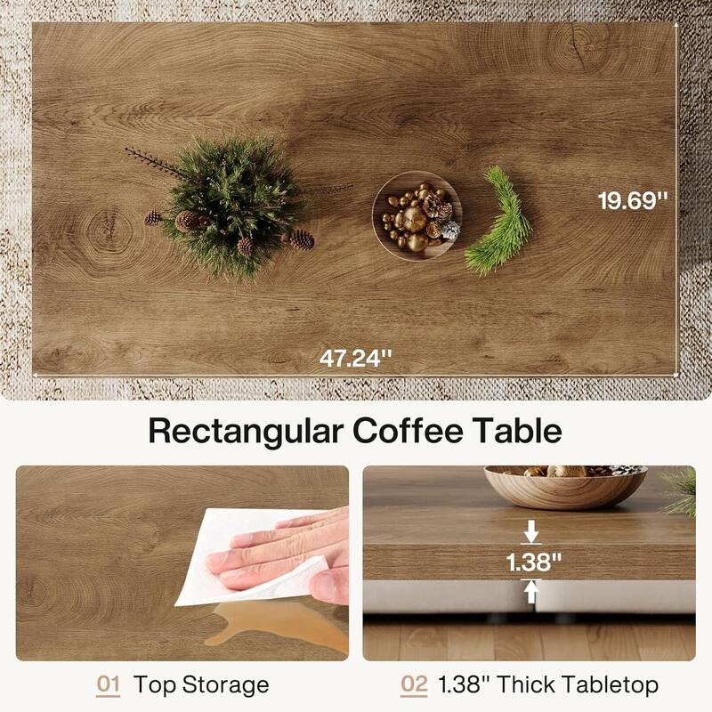 47.2" Coffee Table, Farmhouse Rectangular Accent Cocktail Center Table