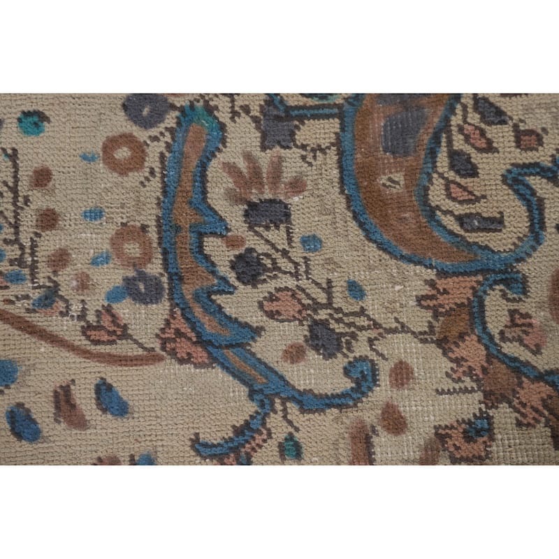 Over-Dyed Tabriz Persian Vintage Area Rug Handmade Beige Wool Carpet - 6'9"x 9'1"