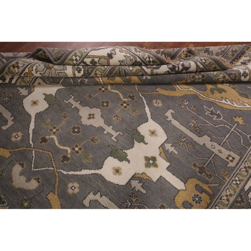 Transitional Gray Oushak Indian Rug Hand-Knotted Wool Carpet - 7'11"x 9'9"
