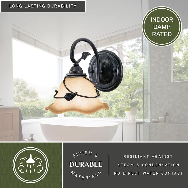 Vine 1 Light Black Rustic Bathroom Wall Fixture - 7.5-in W x 9.25-in H x 10-in D