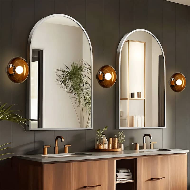 10.4" Modern Bowl-Shaped with Brown/Milk White Glass Shade Wall Sconce/Semi-Flush Ceiling Light for Hallways, Bedroom