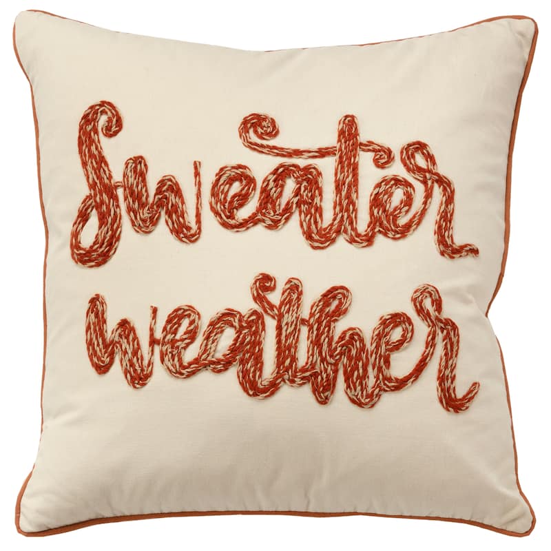 Rizzy Home Sweather Weather Throw Pillow Cover - Natural/Rust