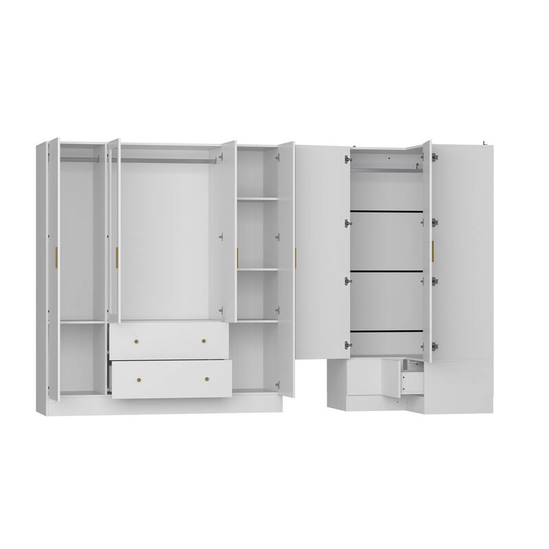 4 Door Wardrobe Large Storage Cabinet Armoire with Mirror and 2 Drawer