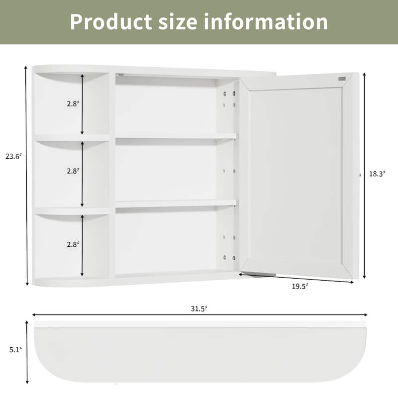 Wooden Bathroom Medicine Cabinet with Mirror Wall Mirror Storage Cabinet with Doors and 6 Open Shelves for Over Sink