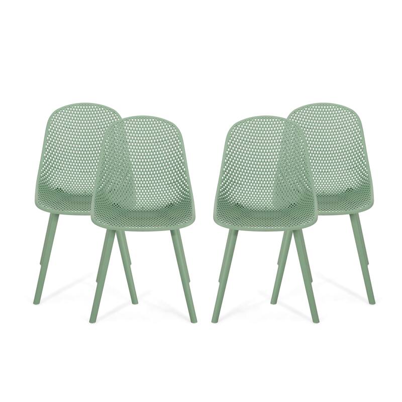 Posey Outdoor Diamond Perforated Modern Dining Chair (Set of 4) by Christopher Knight Home - 18.50" W x 22.50" L x 33.00" H - Green