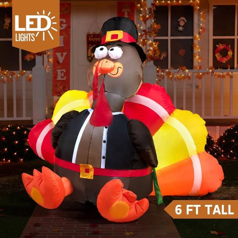 6 ft. Tall Black, Brown, Yellow & Red Plastic Gobbles the Turkey Inflatable