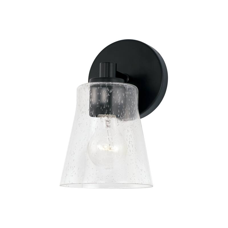 Baker 1-light Wall Sconce w/ Clear Seeded Glass - Matte Black