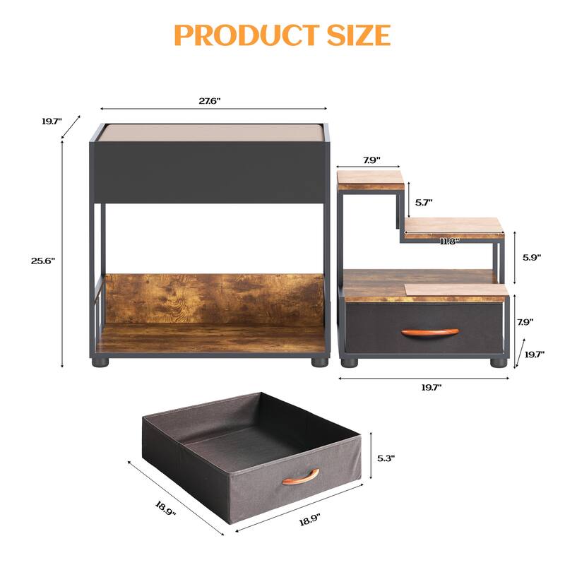 Pet Step Window Perch, Bedside Lounge Elevated Dog Bed Multi-Level Platform with sponge,Non-Slip Pad and Storage