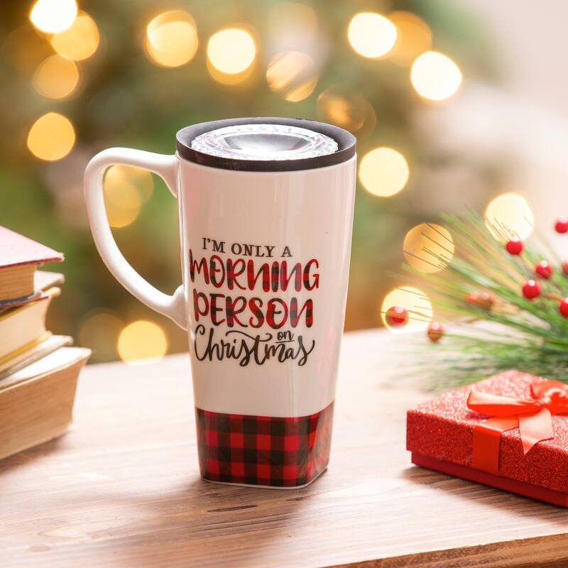 Ceramic FLOMO 360 Travel Cup, 17 oz., I'm only a morning person on Christmas