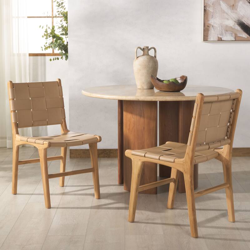 SAFAVIEH Couture Cassaphina Woven Leather Dining Chair - 18"W x 23"D x 34"H