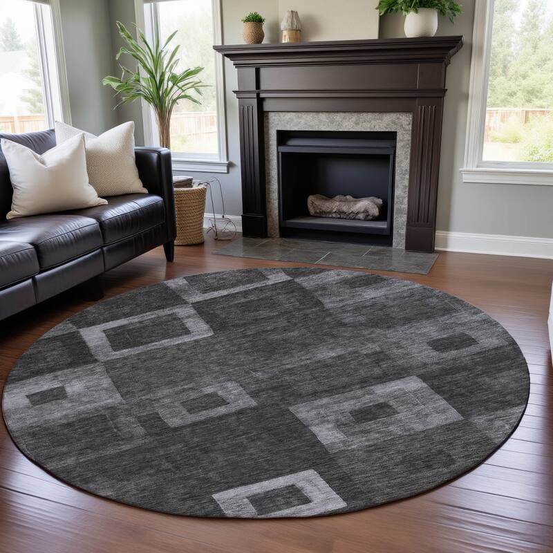 Premium Washable Super Soft Blocky Contemporary Mayfield Rug - Black - 8' x 8'