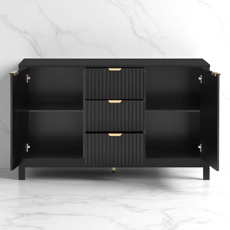 Wave Pattern Sideboard Cabinet with 3 Drawers, Soft-Close Doors & Adjustable Shelves, Entryway Storage Console