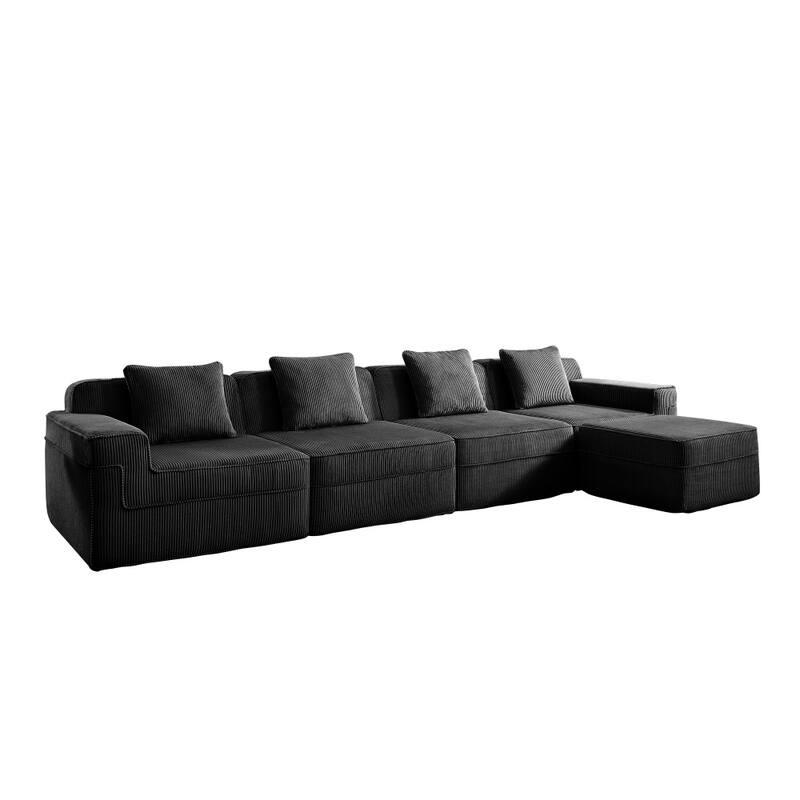 153.5" Modular Sectional Boneless Sofa with Throw Pillows and Ottoman