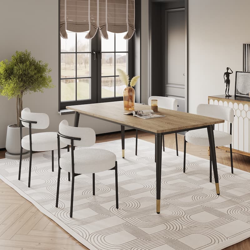 Round Upholstered Boucle Dining Chairs Set of 2 - White+Black