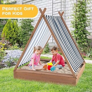 Wooden Sandbox Canopy Tent w/ Fir Wood Frame & 2 Bench Seats