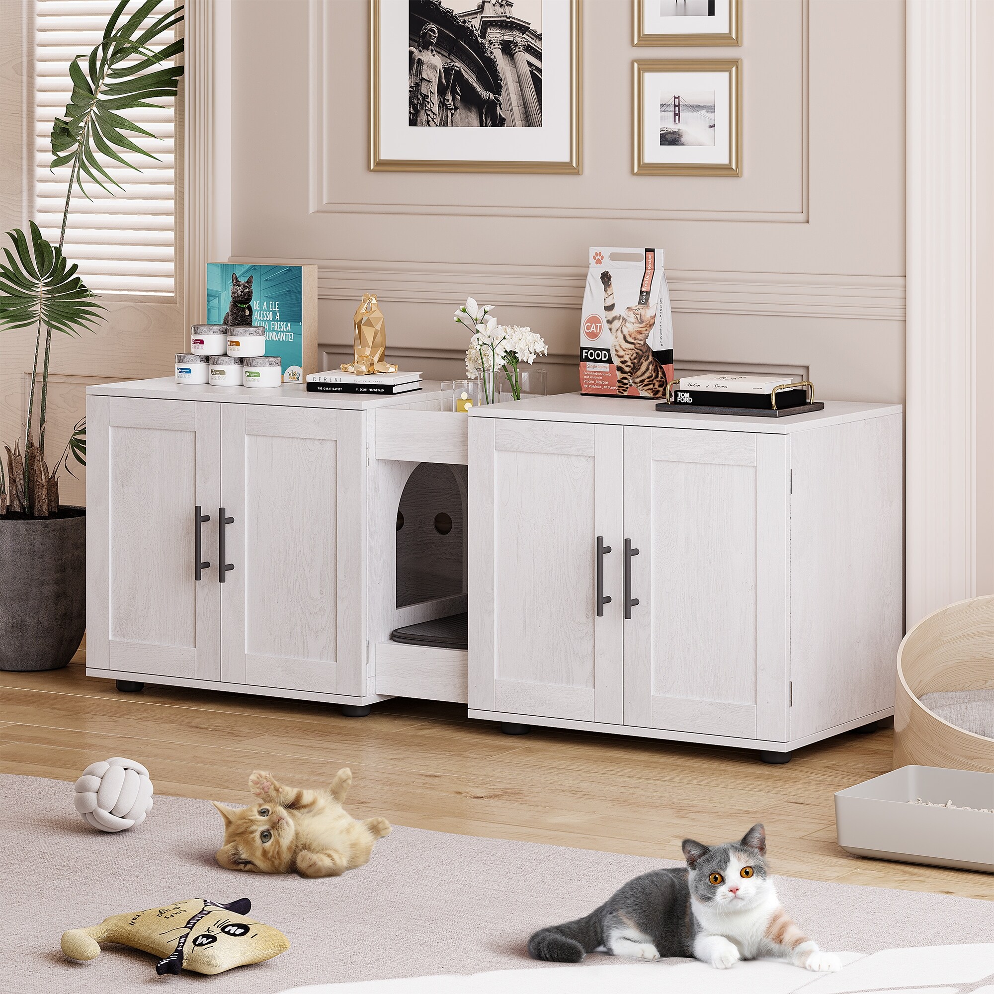 Hidden Litter Box Enclosure with Double Cage for 2 Cats - Bed Bath