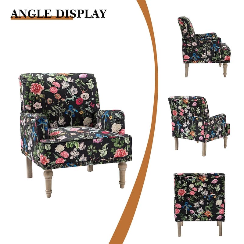 Pavia Traditional Floral Fabric Design Upholstered Accent Armchair with Nailhead Trim Set of 2 by HULALA HOME