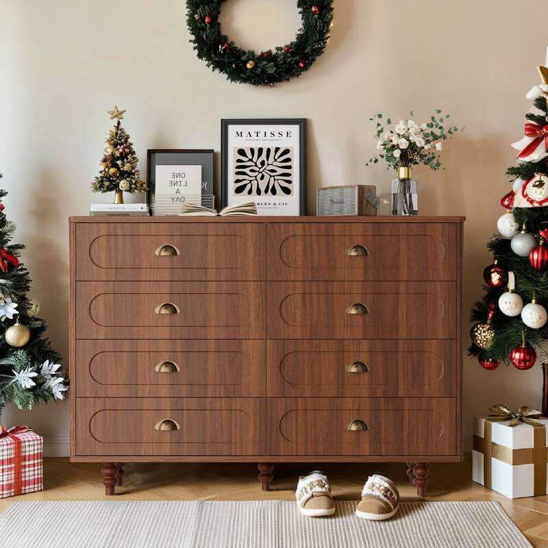Pocassy 8 Drawer Dresser Modern Dresser Chest Cabinet Organizer with Golden Handles - Walnut - 8 Drawer