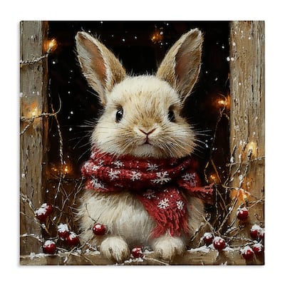 Stupell Bunny with Snowy Holly Berries Canvas Wall Art Design By Riley B