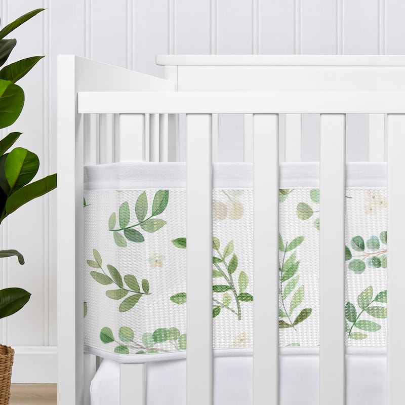Sweet Jojo Designs + BreathableBaby Breathable Mini Mesh Crib Liner Anti Bumper Pad Boho Floral Leaf - Neutral, Green, Botanical