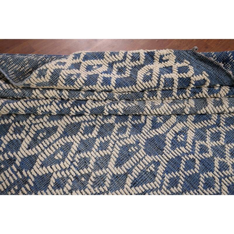 Trellis Moroccan Large Modern Area Rug Hand-Knotted Wool Carpet - 9'7" x 14'8"