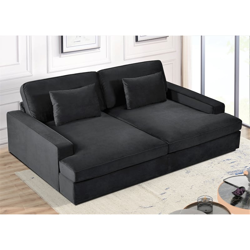94.49''W Velvet Square arms Oversized Sofa / twin-sized Sofa Bed
