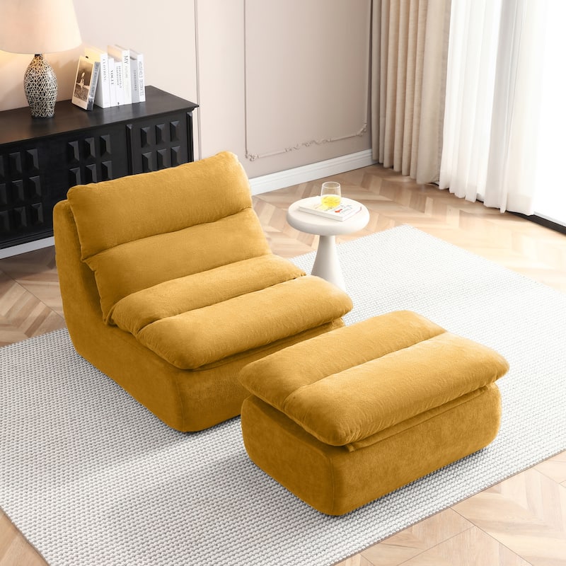 32"Bean Bag Chair with Ottoman, Big Chaise Lounge Chairs for Adults,Tufted Upholstered Lazy Sofa - Yellow