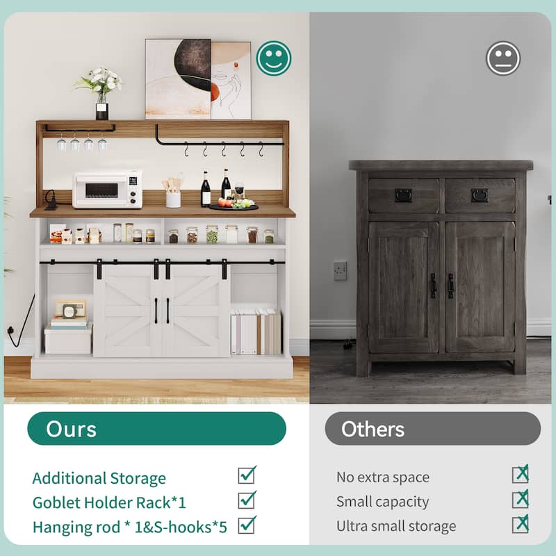 Farmhouse Buffet Cabinet with Storage, Sliding Barn Door, 52"Sideboard Cabinet - 51.9"Lx15.1"Wx51.5"H