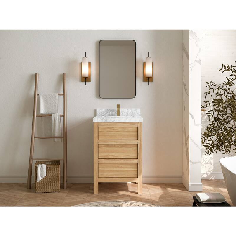 Willow Collections 24 x 22 Elizabeth Teak Single Bowl Sink Bathroom Vanity with Quartz or Marble Countertop