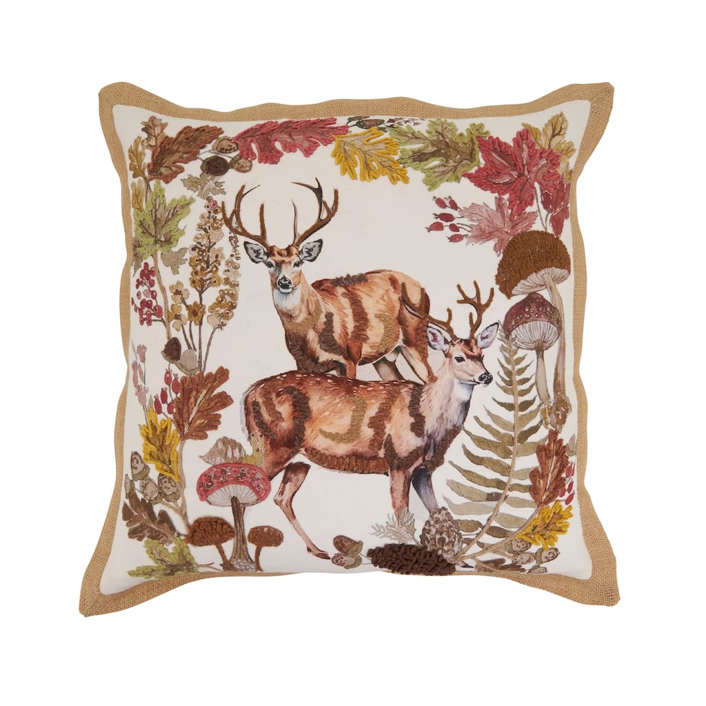 Embroidered Deer Throw Pillow