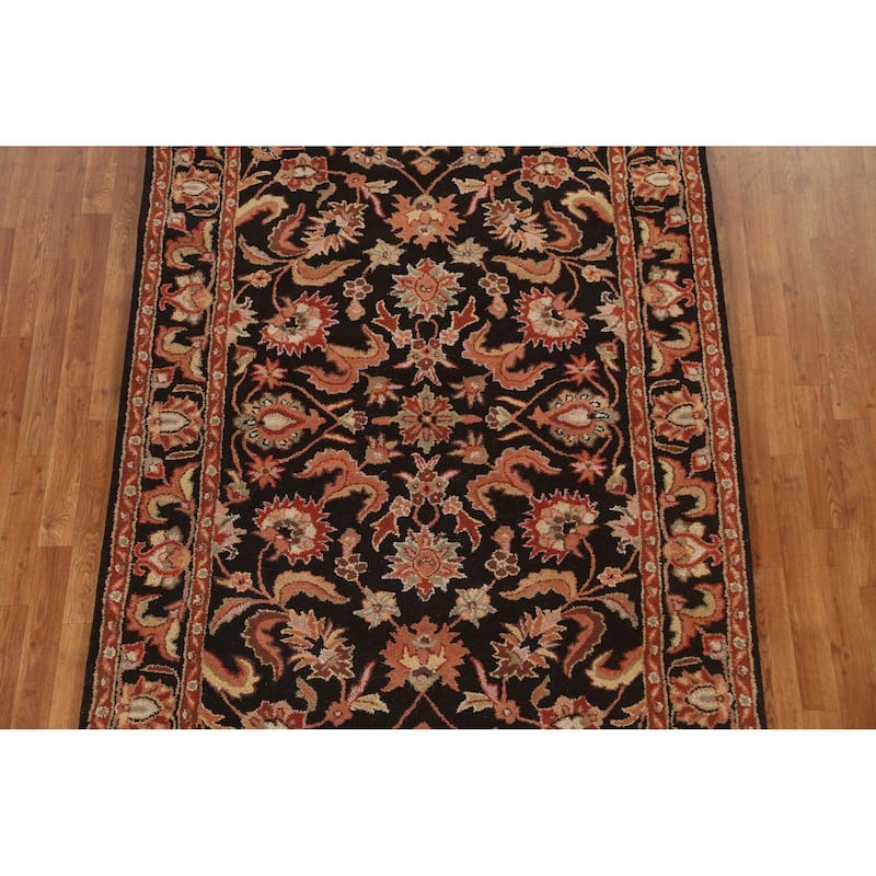 Black Floral Agra Oriental Wool Area Rug Hand-tufted Foyer Carpet - 5'2" x 7'10"