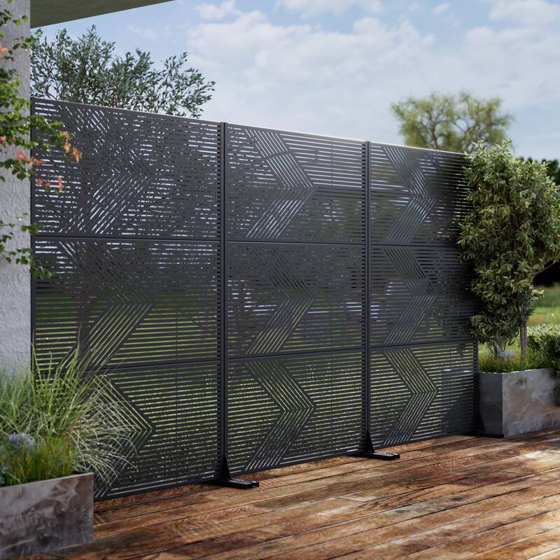 Outdoor Privacy Screen Metal Privacy Screen Panel Free Standing - 72*47 - 72*47 - Black