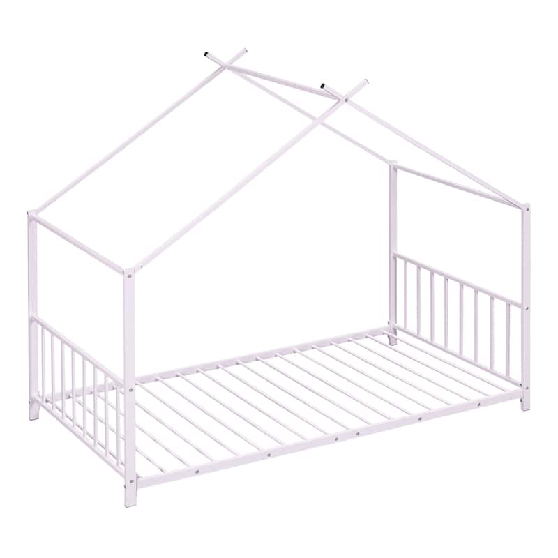 Twin Size Metal House Platform Bed, Pink