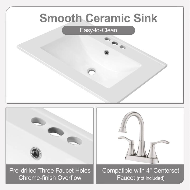 24"Freestanding Bathroom Vanity with Ceramic Sink