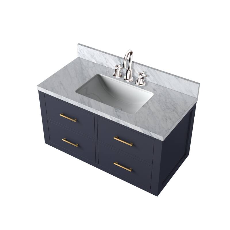 Castor Bath Vanity with Carrara Marble Top, Sink and Faucet