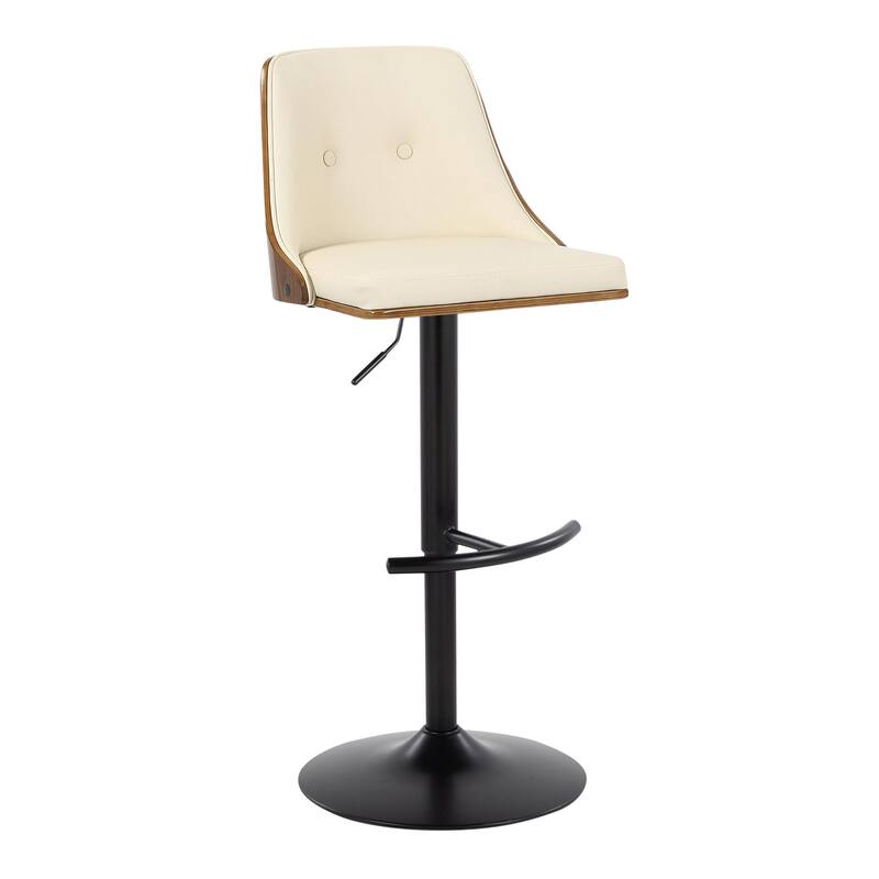 Carson Carrington Oscar Adjustable Bar Stool with Rounded T Footrest (Set of 2) - Cream Faux Leather/Walnut Wood/Black