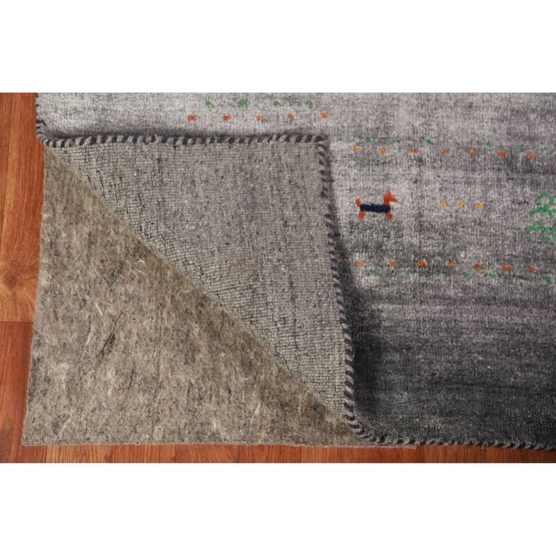 Gray Gabbeh Indian Area Rug Handmade Silk Carpet - 8'0" x 9'6"